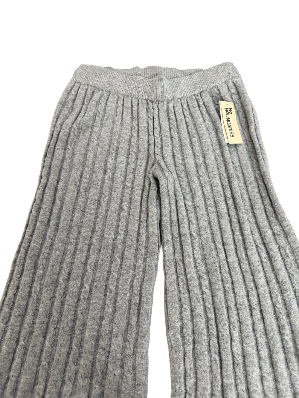NWT NO BOUNDARIES Heather Grey Cable Knit Flare Leg Sweater Pants Size XL 16/18 - Picture 2 of 8